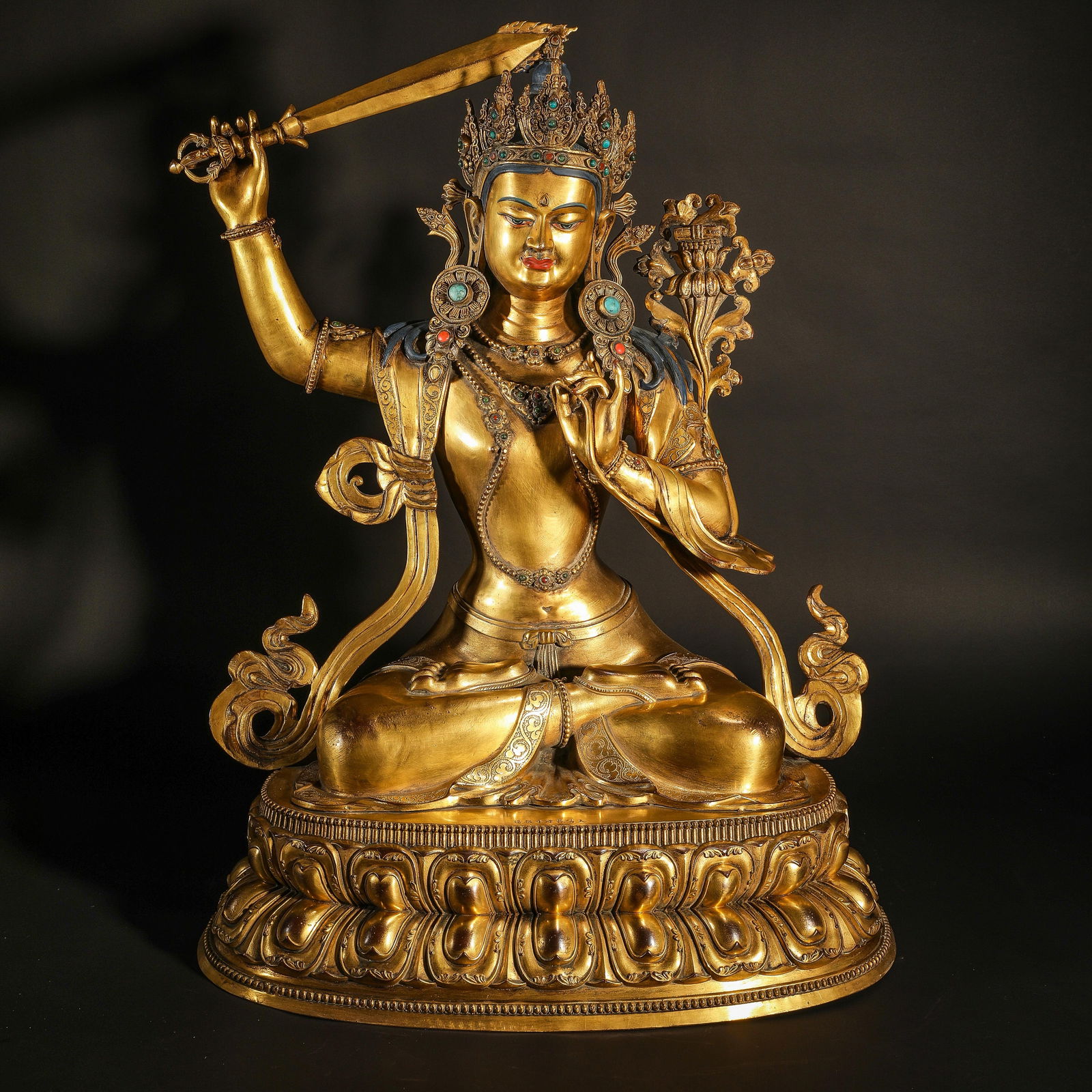 Gilt Bronze Manjushri Bodhisattva Statue from the Qing Dynasty (1 of 13)