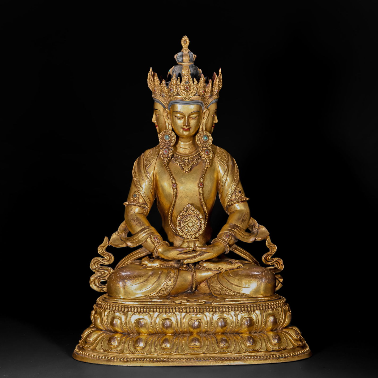 Gilt Bronze Three-Faced Guanyin Statue from the Qing Dynasty (1 of 14)