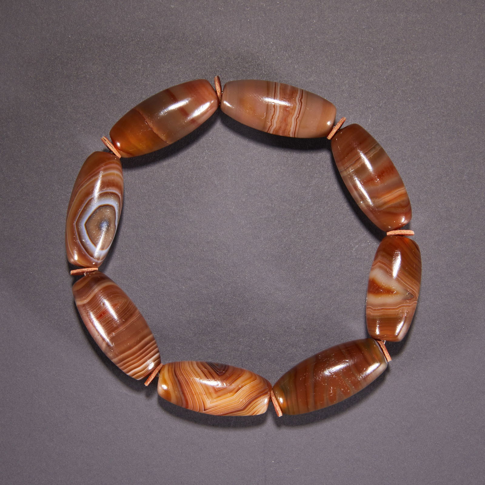 Qing Dynasty Banded Agate Bracelet (1 of 6)