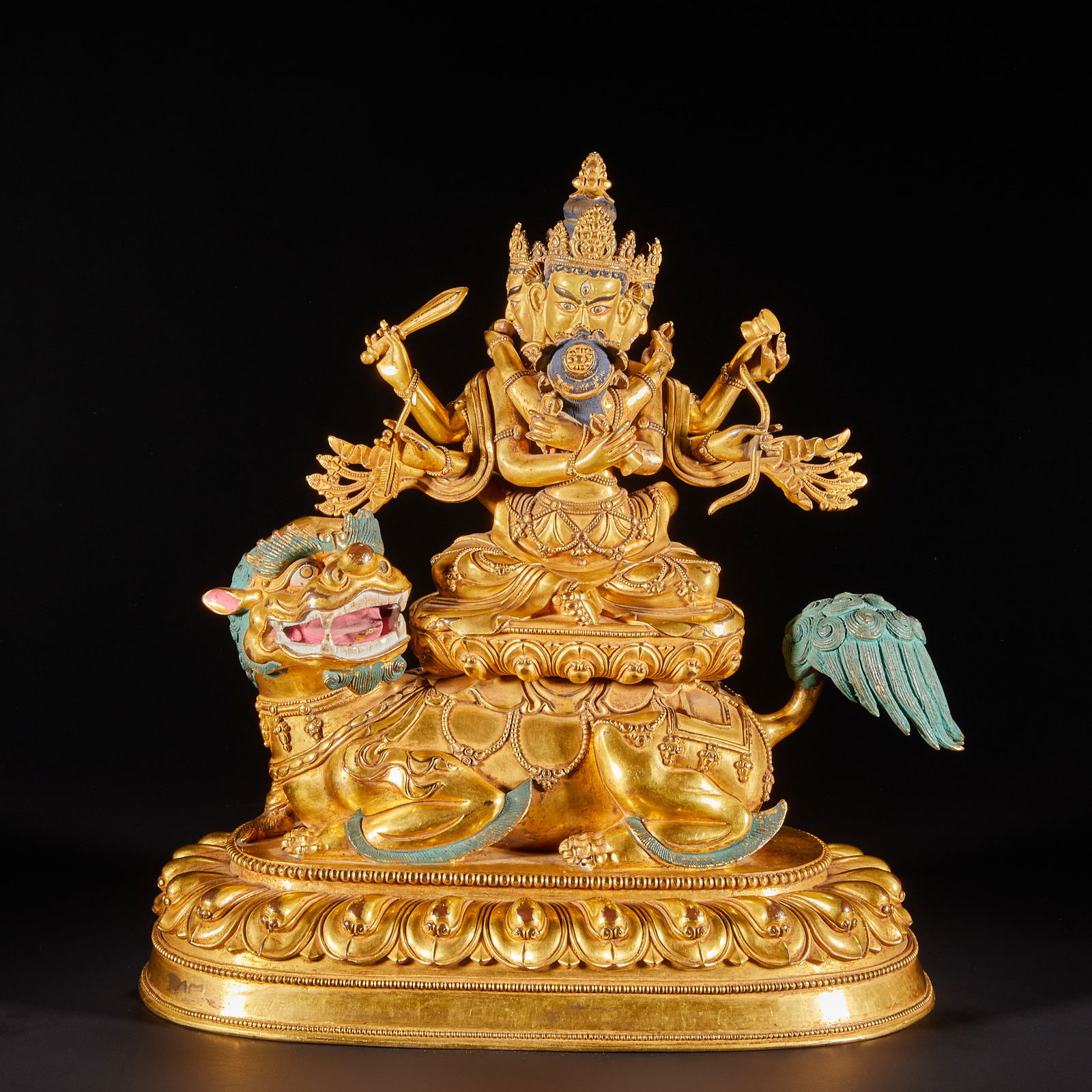 A gilt bronze six-armed Manjushri Bodhisattva from the Qing Dynasty (1 of 12)