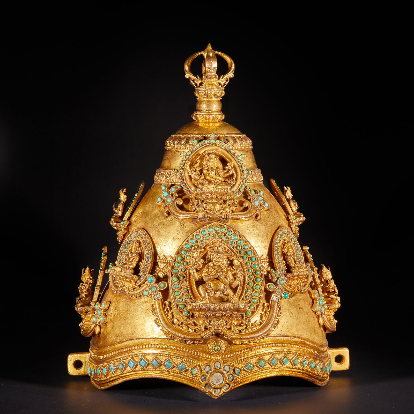 Qing Dynasty Gilt Bronze Buddha Crown Inlaid with Gemstones (1 of 16)