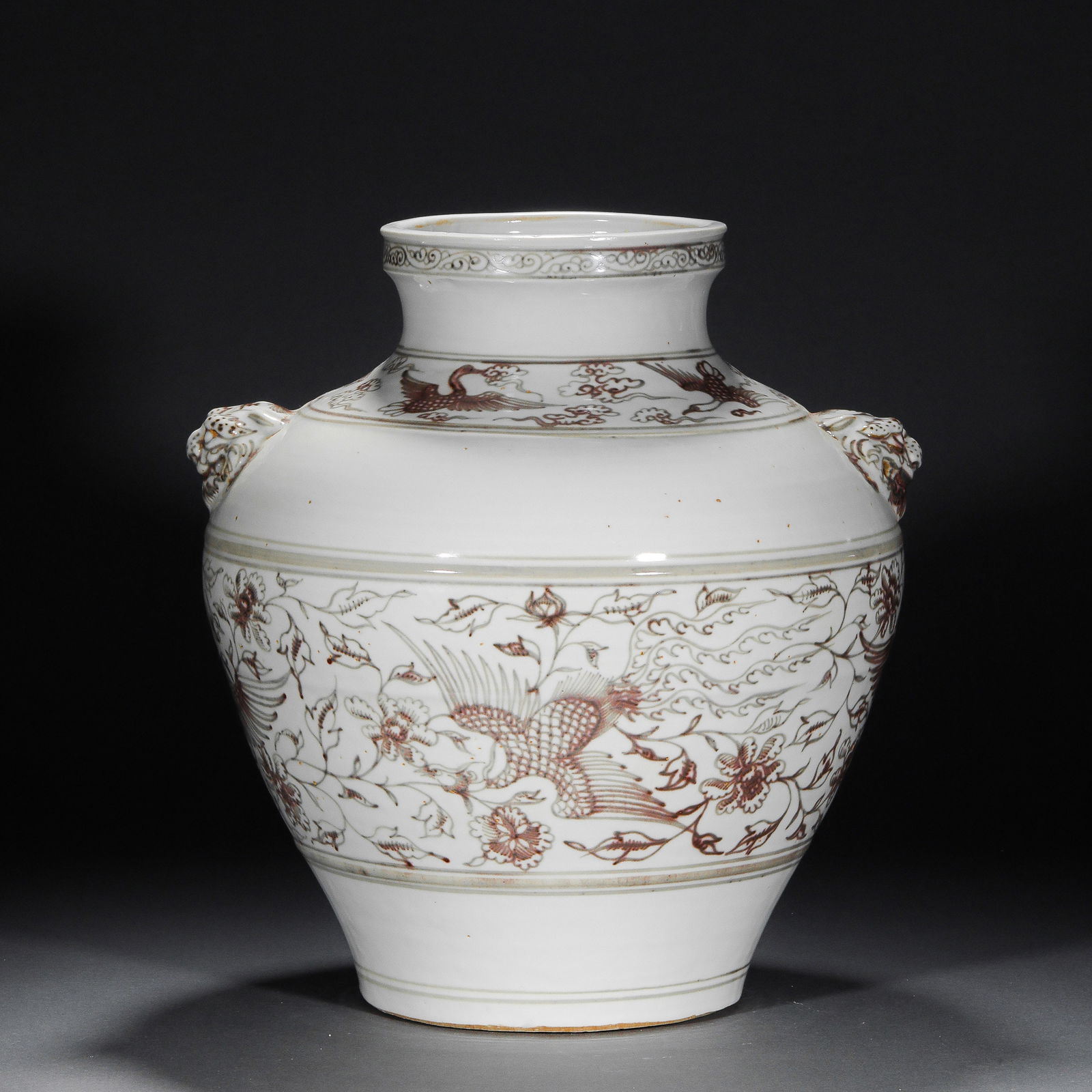Large underglaze red animal head and floral jars from before the Ming Dynasty (1 of 13)