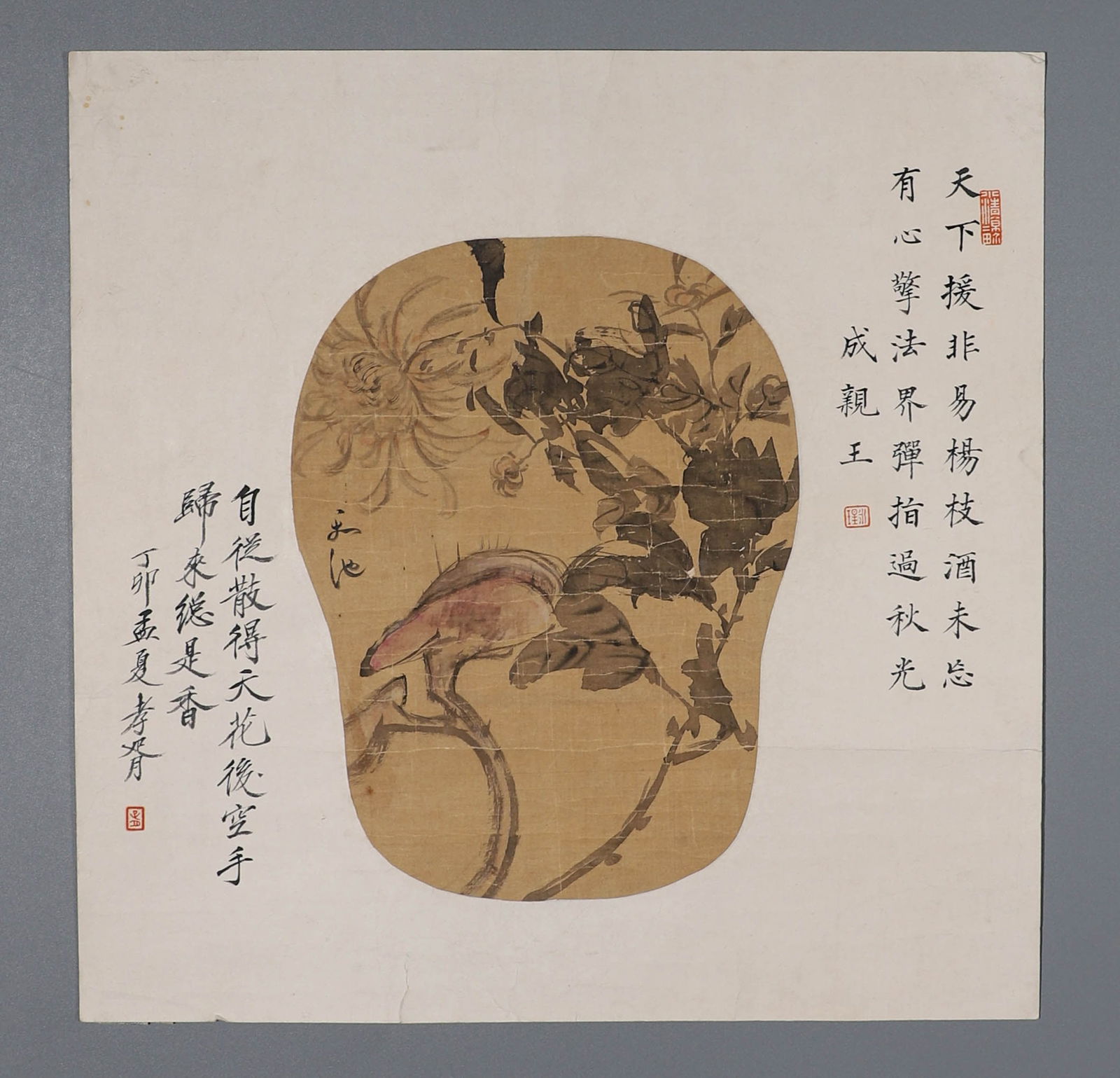 Chinese ink painting by Xu Wei, silk scroll, flowers, framed. (1 of 5)