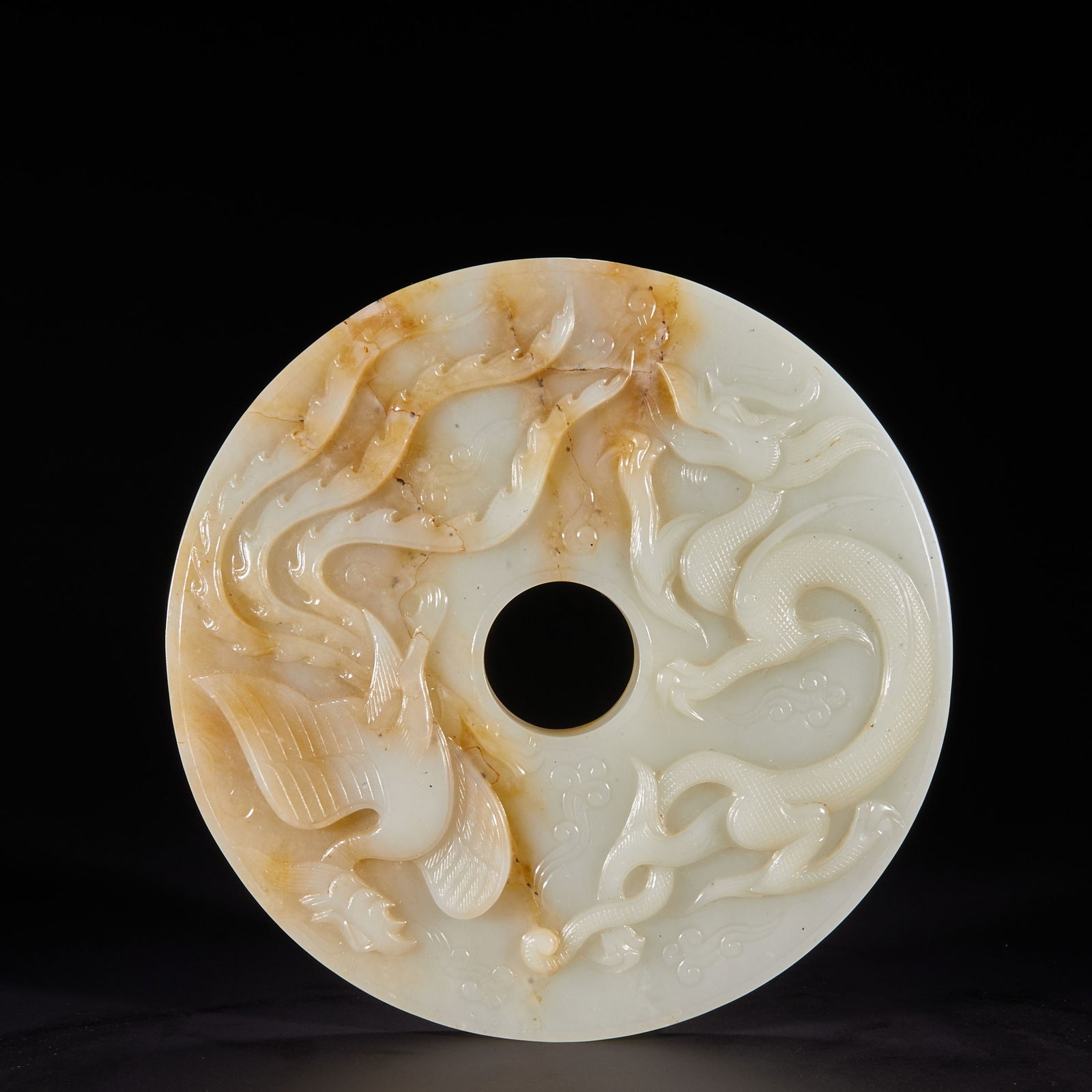 Hetian jade dragon and phoenix bi discs from before the Ming Dynasty (1 of 14)