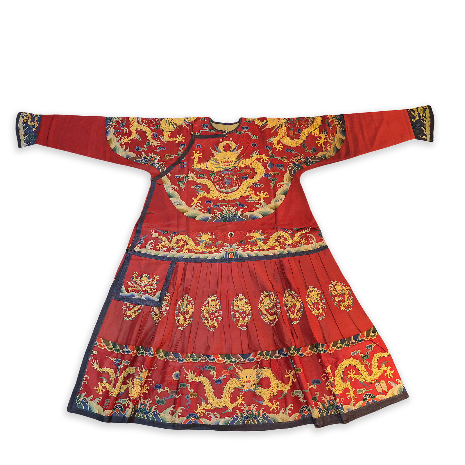 Qing Dynasty Kesi Red Dragon Robe with Dragon Pattern for Court Audience: 137Qing Dynasty Kesi Red Dragon Robe with Dragon Pattern for Court Audience