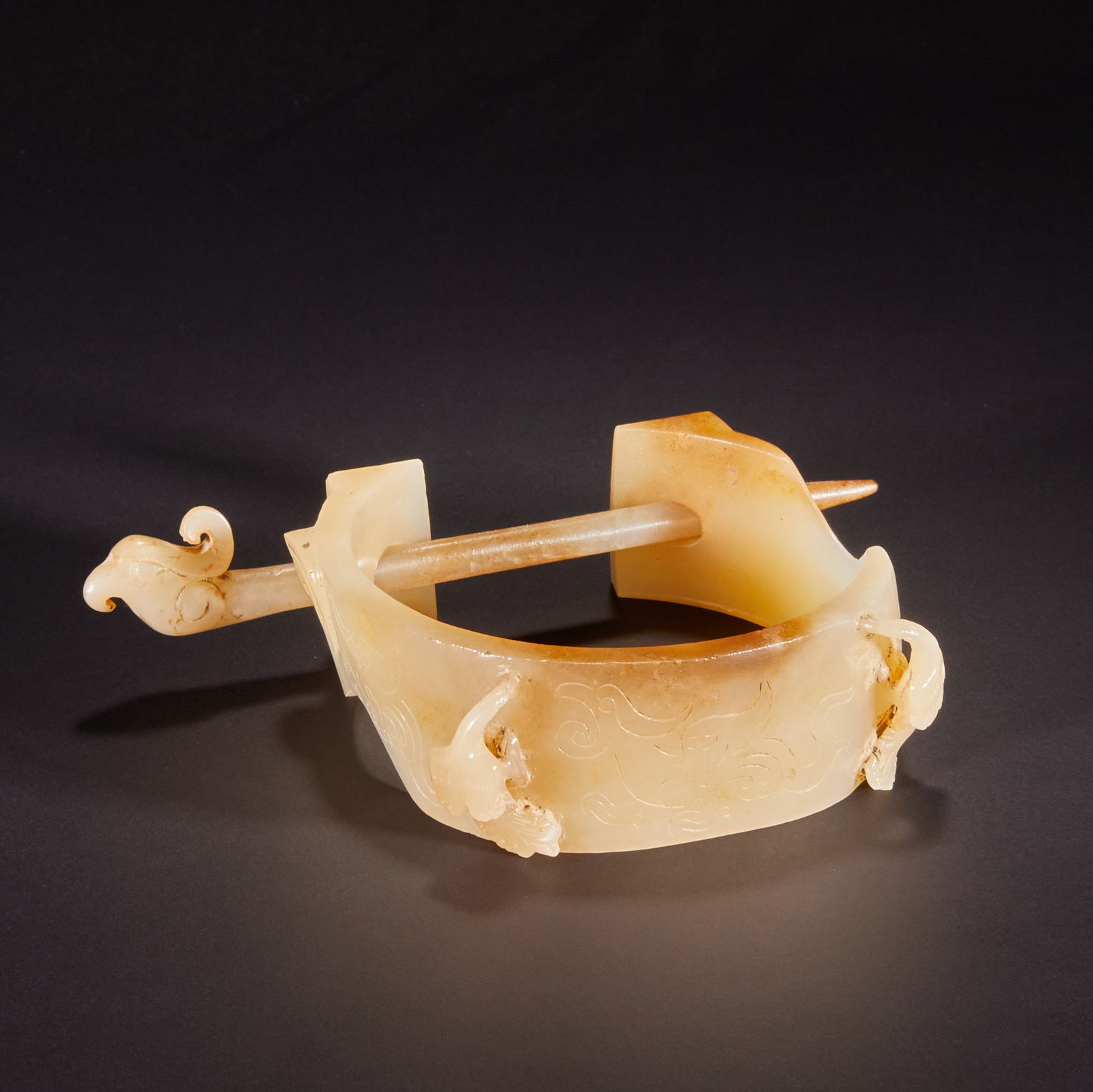 Hetian jade animal pattern headband from before the Ming Dynasty: 153Hetian jade animal pattern headband from before the Ming Dynasty