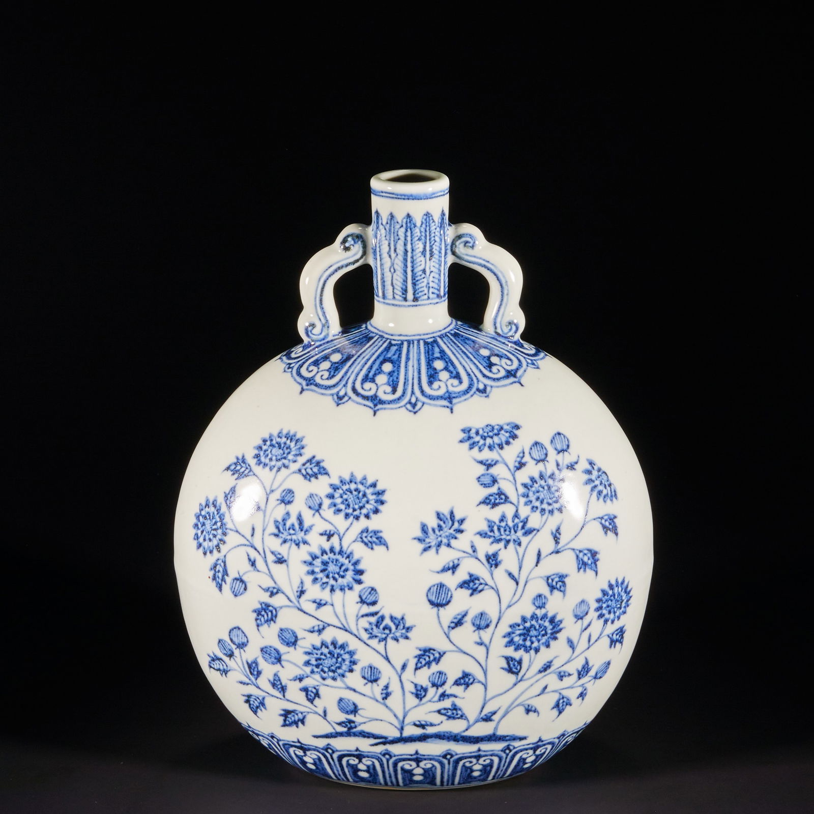 Qing Dynasty Blue and White Floral Moon Flask (1 of 12)