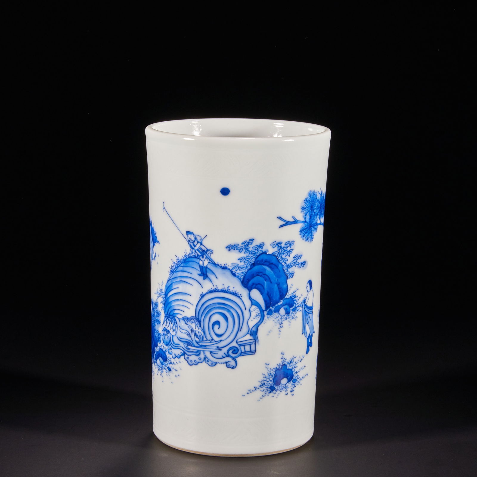 Qing Dynasty Blue and White Porcelain Brush Pot with Figures and Elephants (1 of 10)