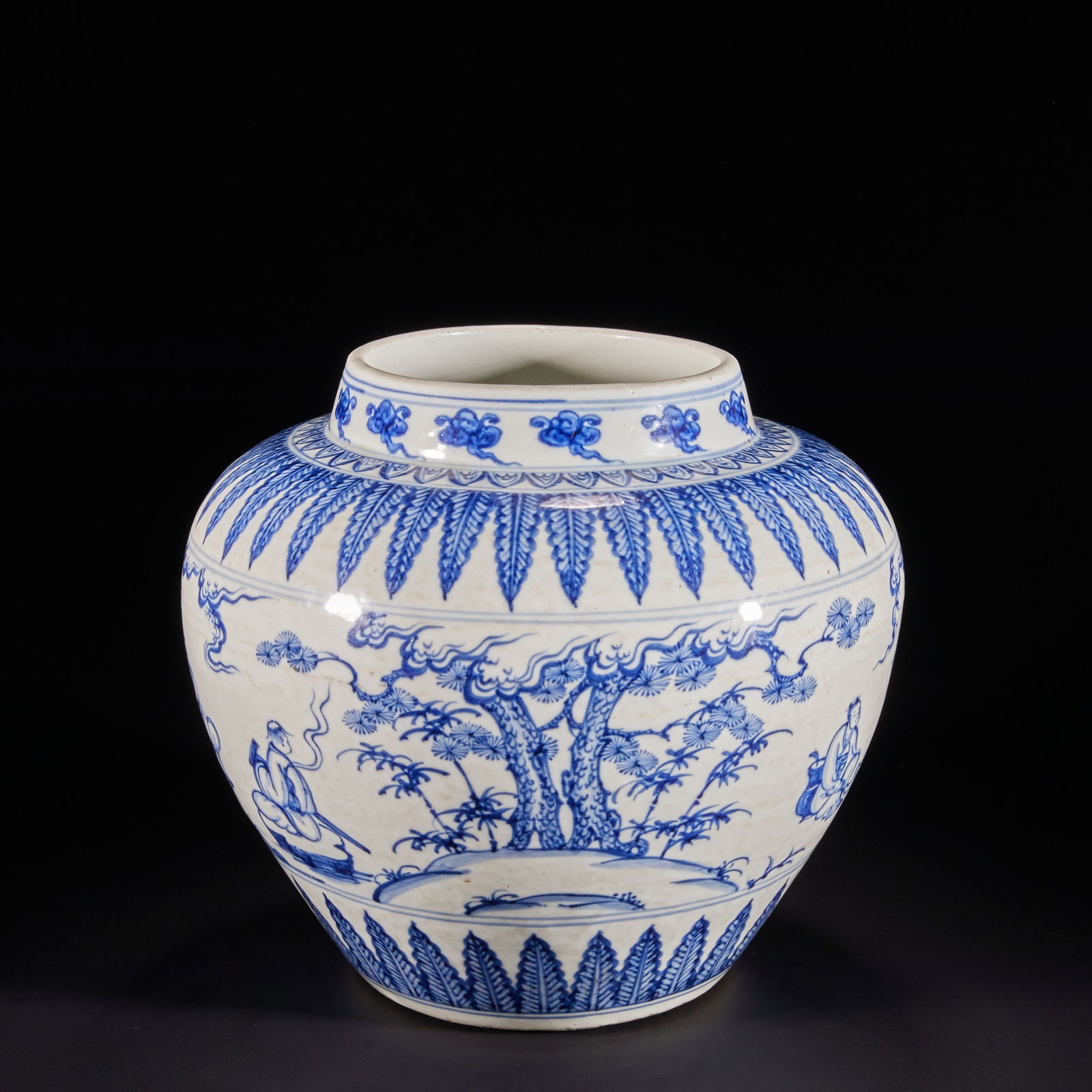 Ming Dynasty Blue and White Porcelain Jar with Figures and Flowers: 365Ming Dynasty Blue and White Porcelain Jar with Figures and Flowers