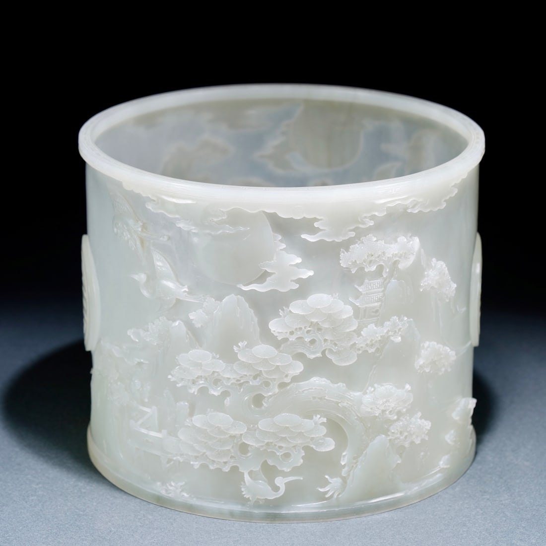 Qing Dynasty Hetian Jade Landscape Pattern Brush Holder: 501Qing Dynasty Hetian Jade Landscape Pattern Brush Holder