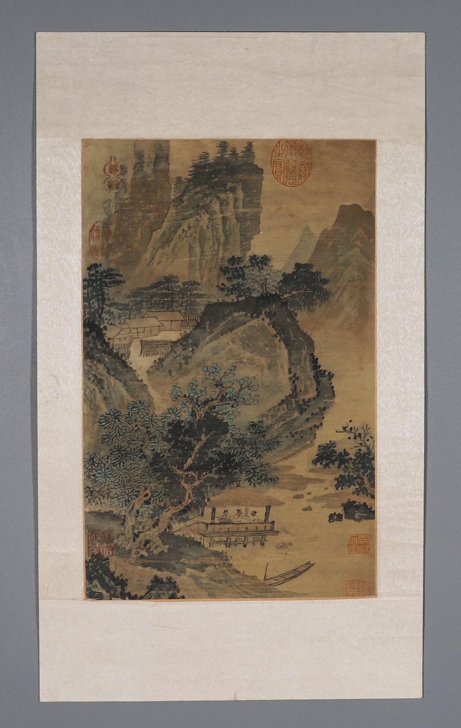 Chinese ink painting, anonymous, landscape on silk, hanging scroll. (1 of 4)