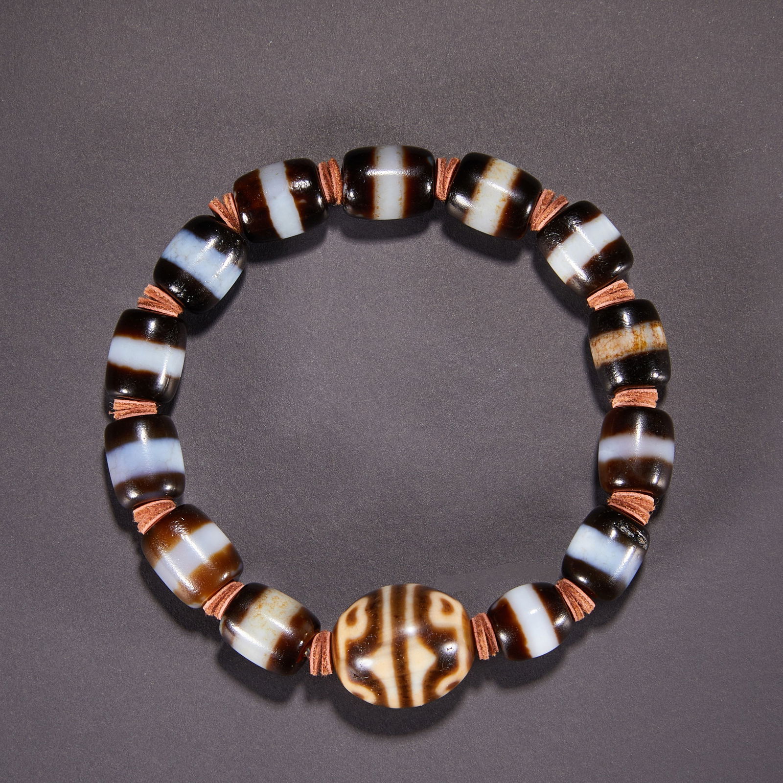 Qing Dynasty Agate Medicine Buddha Dzi Bead Bracelet (1 of 6)