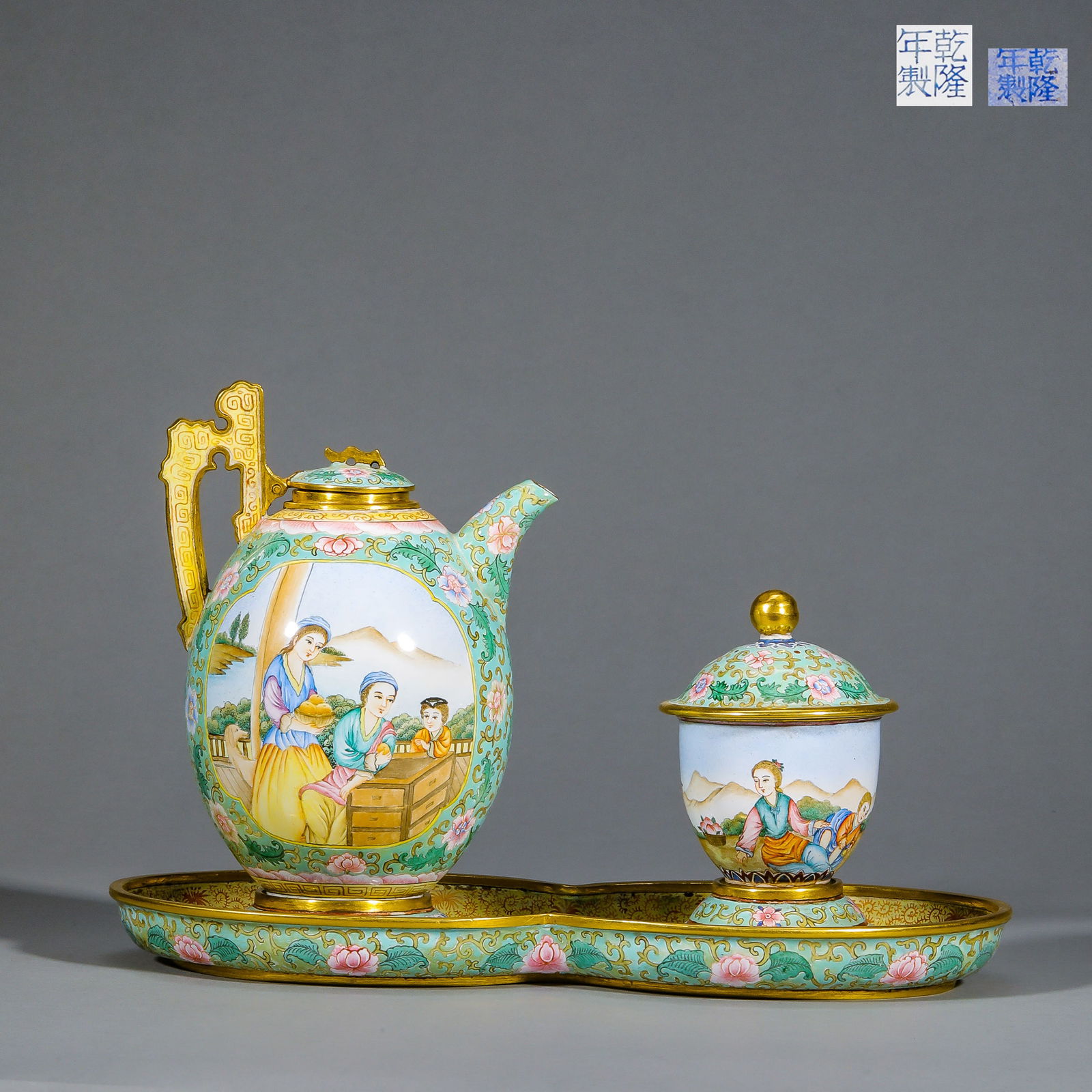 Qing Dynasty painted enamel figure ewer cup (1 of 18)