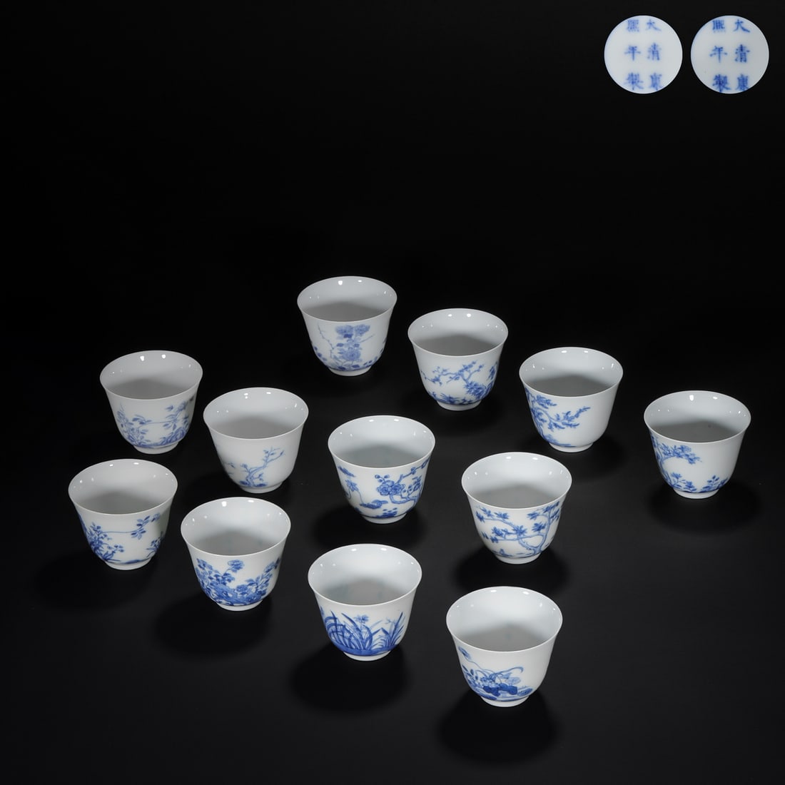 Qing Dynasty Blue and White Twelve Flower Goddess Cups (1 of 20)