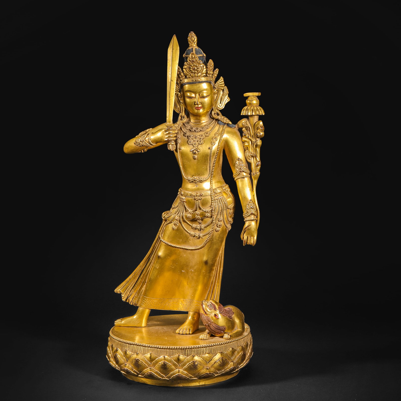 Gilt Bronze Manjushri Bodhisattva Statue from the Qing Dynasty: 34Gilt Bronze Manjushri Bodhisattva Statue from the Qing Dynasty