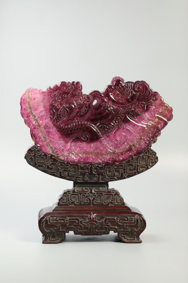 Qing Dynasty Tourmaline Fish and Dragon Immortal Screen (1 of 9)