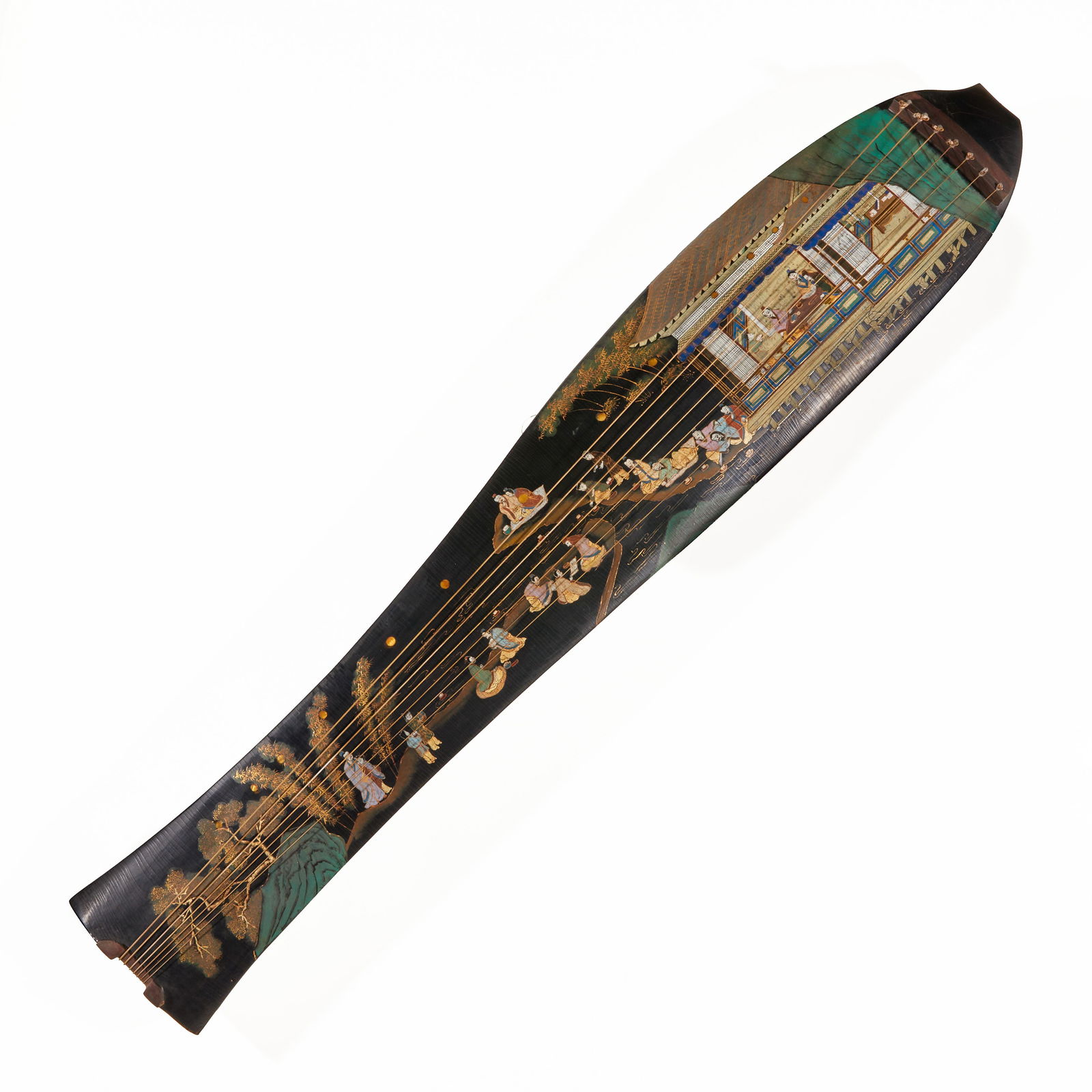 A Qing Dynasty gilded figure guqin: 114A Qing Dynasty gilded figure guqin