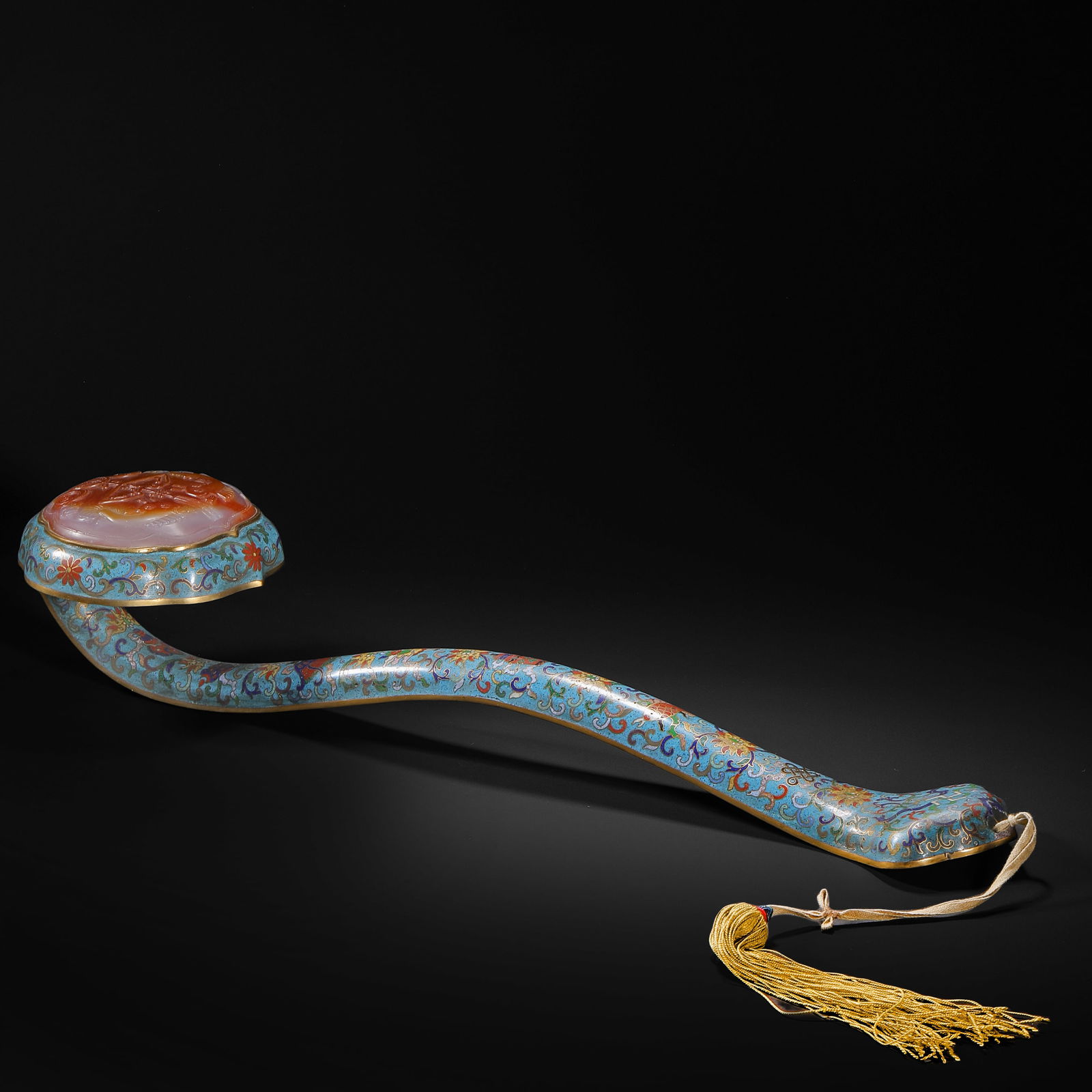 Ming Dynasty Cloisonné Inlaid Agate Ruyi: 193Ming Dynasty Cloisonné Inlaid Agate Ruyi