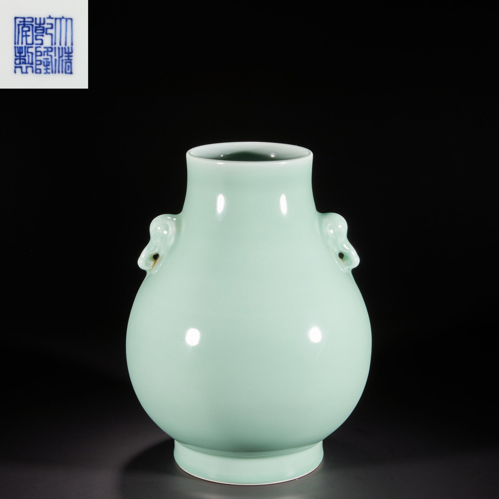 Qing Dynasty, monochrome glazed double-eared vase: 212Qing Dynasty, monochrome glazed double-eared vase