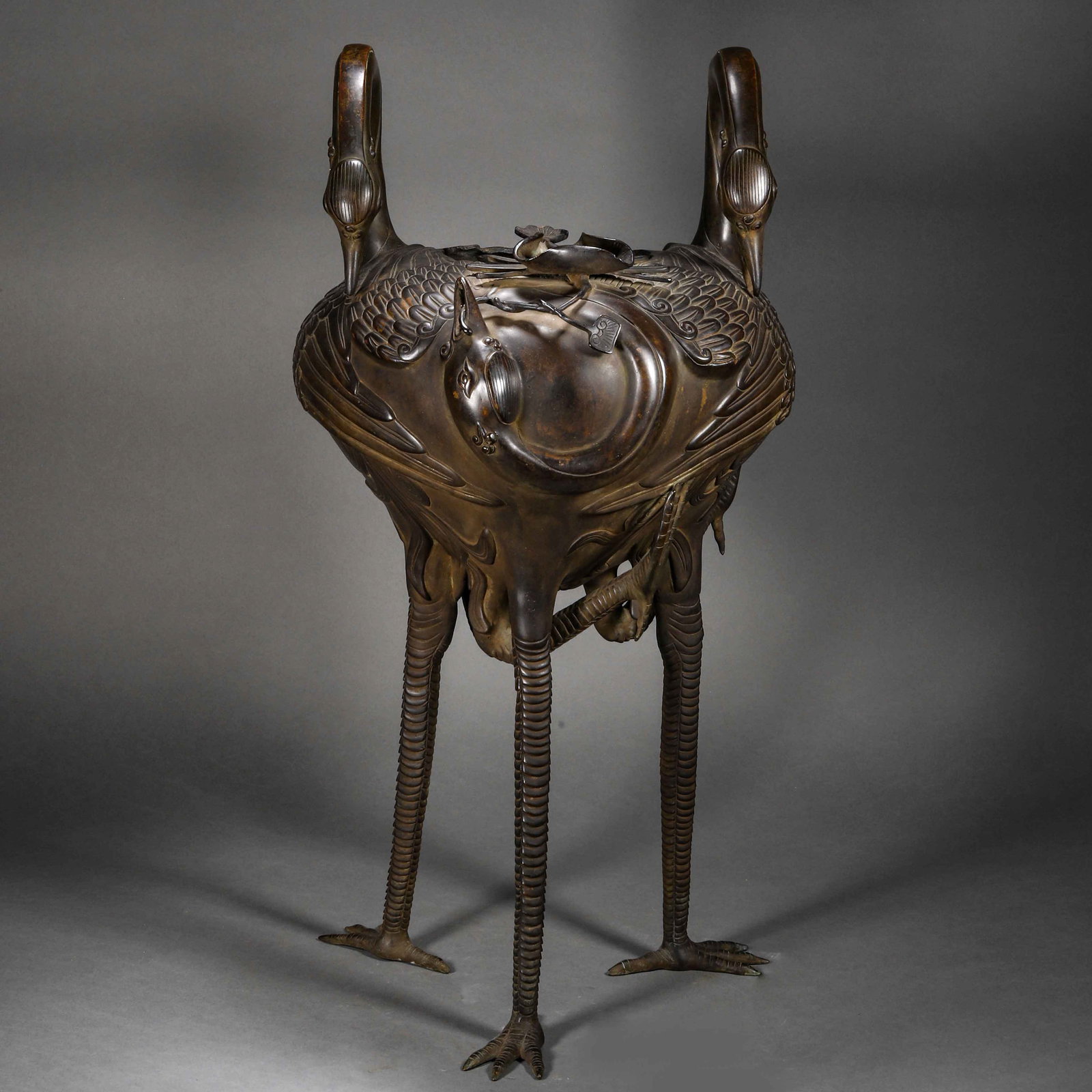 Qing Dynasty Universal Celebration Three-Legged Three-Headed Bronze Crane Incense Burner (1 of 14)