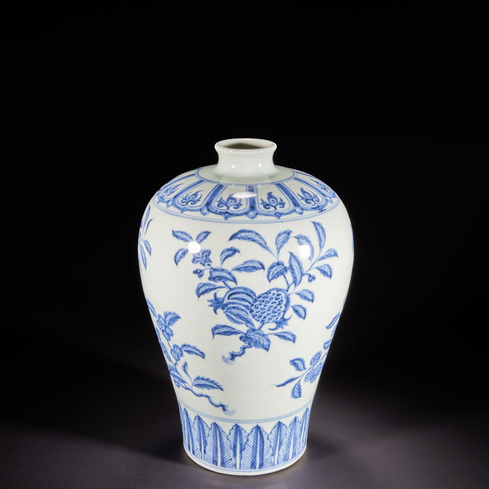 Ming Dynasty, Blue and White Plum Vase with Floral Design: 396Ming Dynasty, Blue and White Plum Vase with Floral Design