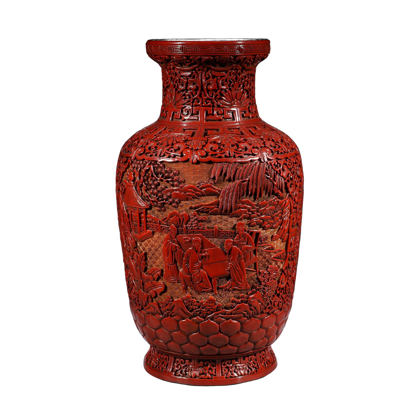 Qing Dynasty, lacquer-carved red and red character story appreciation vase (1 of 8)