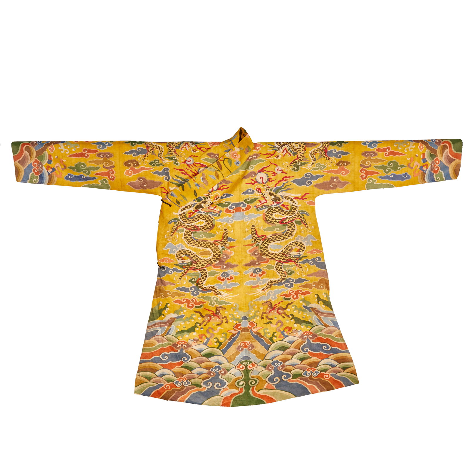 A yellow robe with peacock feathers and dragon patterns from the Qing Dynasty (1 of 18)