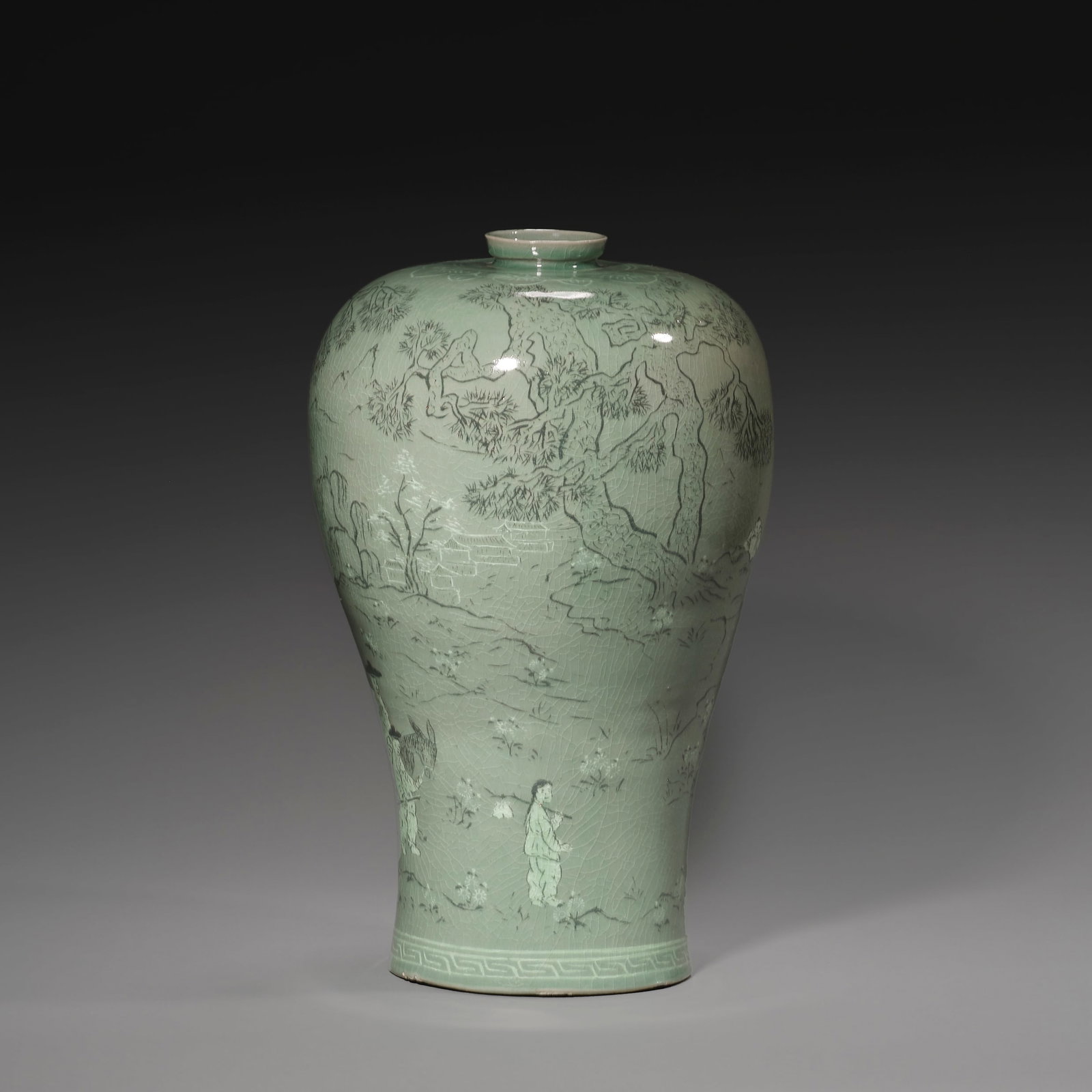 A pre-Ming Dynasty Goryeo porcelain vase with a story of a figure: A pre-Ming Dynasty Goryeo porcelain vase with a story of a figureH43cm W26cm
