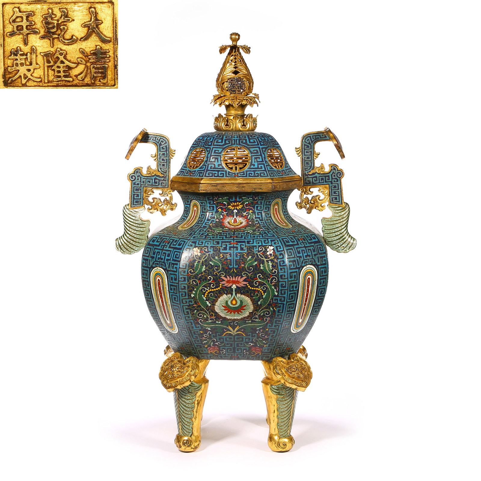 Qing Dynasty Jingtai Blue Ruyi Ear Dragon Pattern incense: Qing Dynasty Jingtai Blue Ruyi Ear Dragon Pattern incenseH78cm W45cm