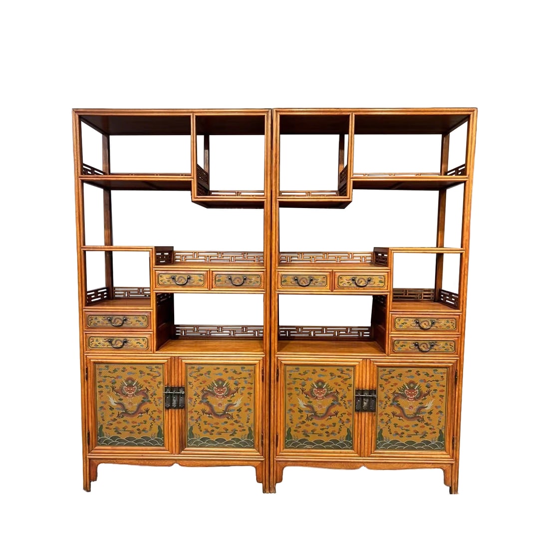 A set of Qing Dynasty huanghuali dragon pattern bookcases (1 of 8)