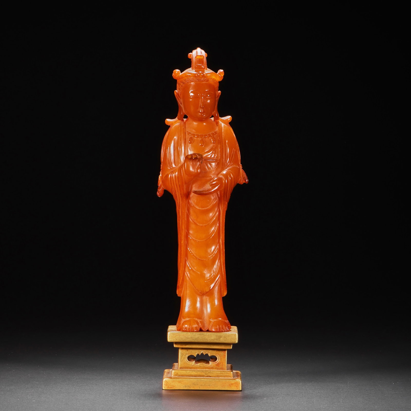 Before the Ming Dynasty gold beeswax boundless Guanyin station image: H18cm W4cm Weight125g