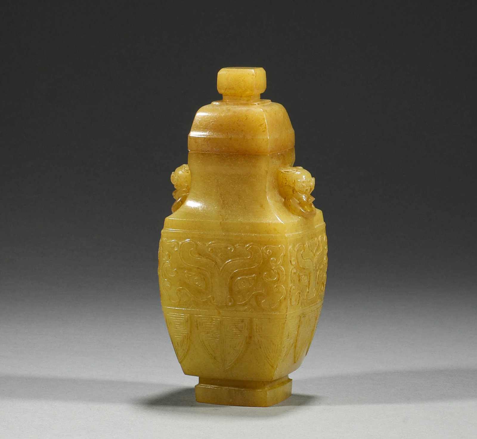 Qing Dynasty, Hetian Topaz Gluttony Pattern Bottle: H:14cm,W:6cm,Weight:386g