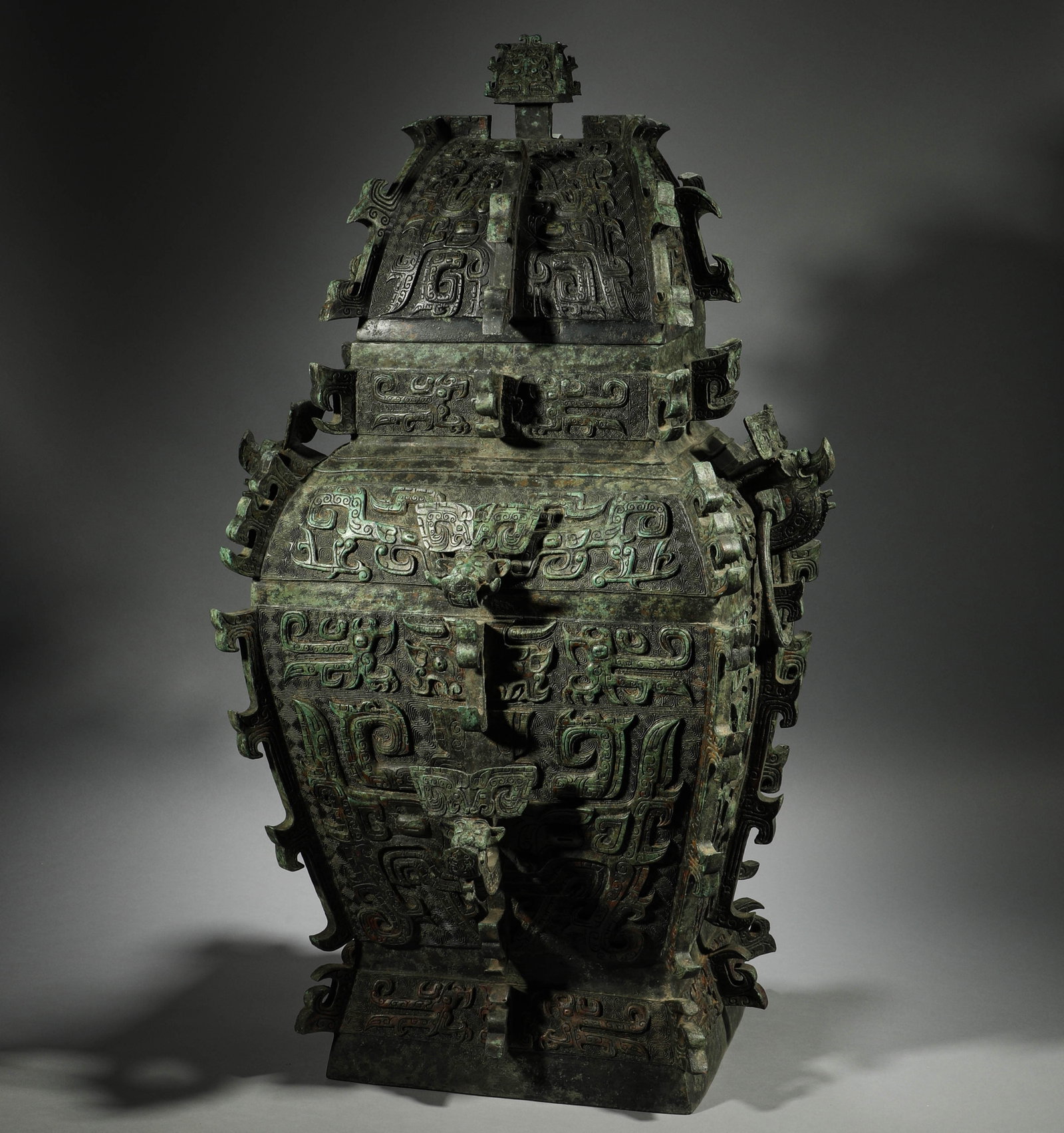 Ming or before, copper gluttonous pattern square ritual