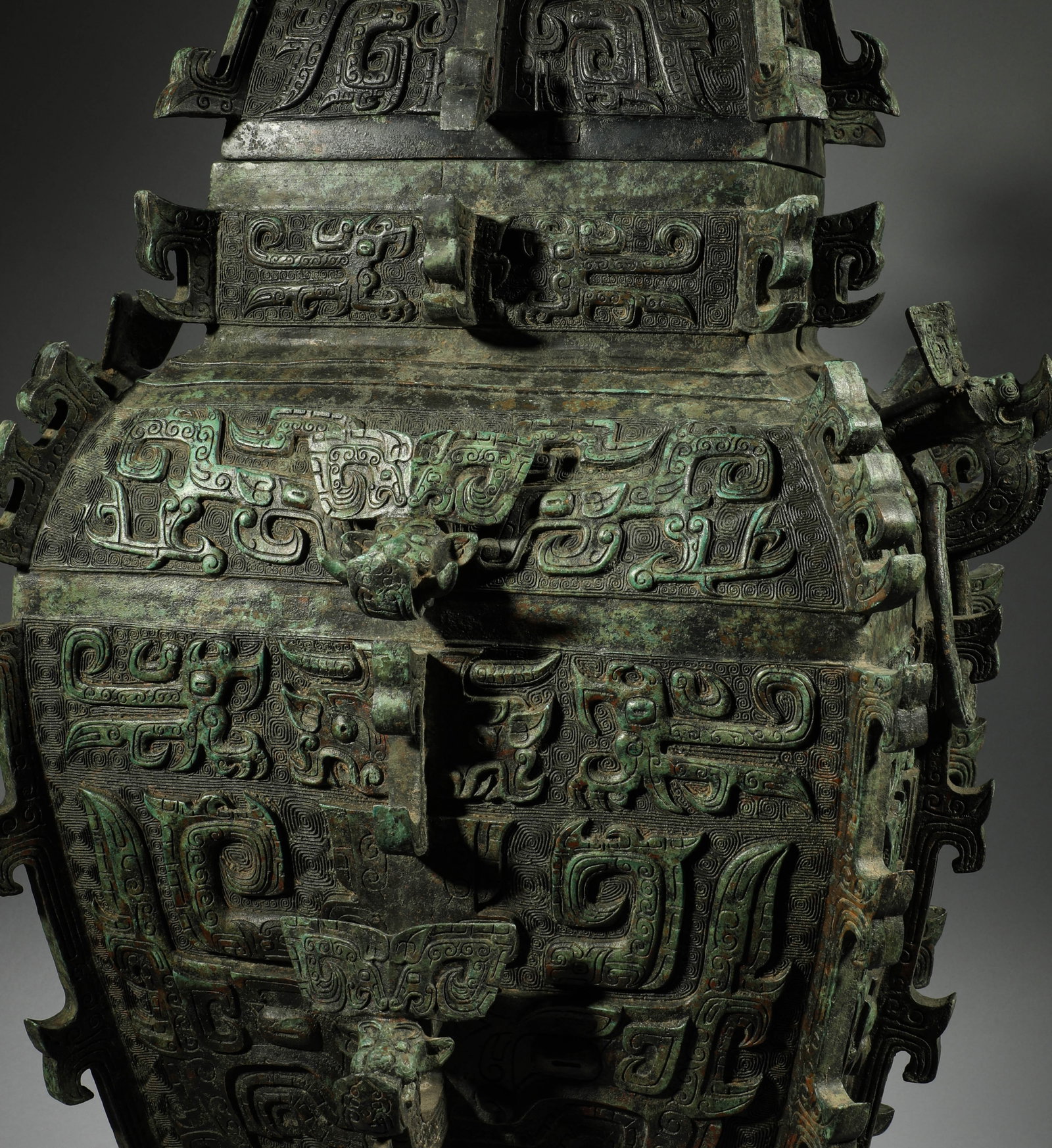 Ming or before, copper gluttonous pattern square ritual - 5