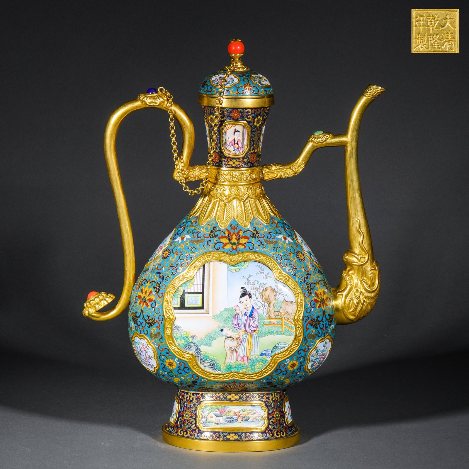 Qing Dynasty cloisonne painting enamel figure holding pot (1 of 19)