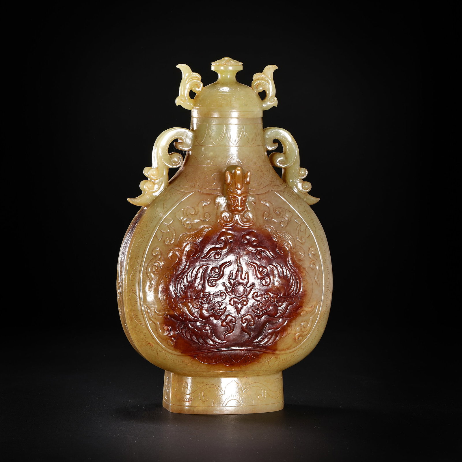 Before the Ming Dynasty, Hetian Jade Erlong Play Pearl Ear Bottle (1 of 15)