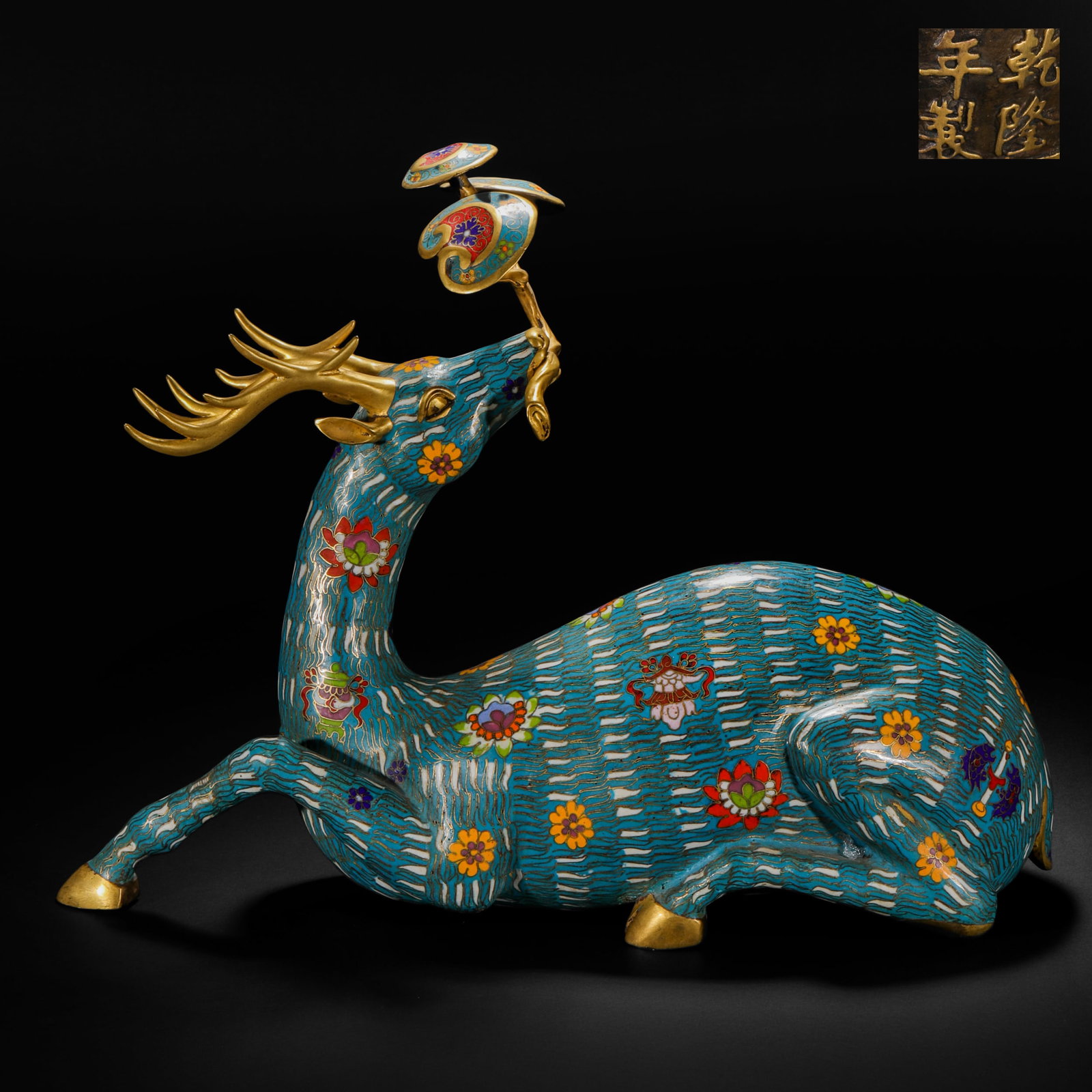 Qing Dynasty cloisonne title Ganoderma lucidum deer: H26cm W37cm