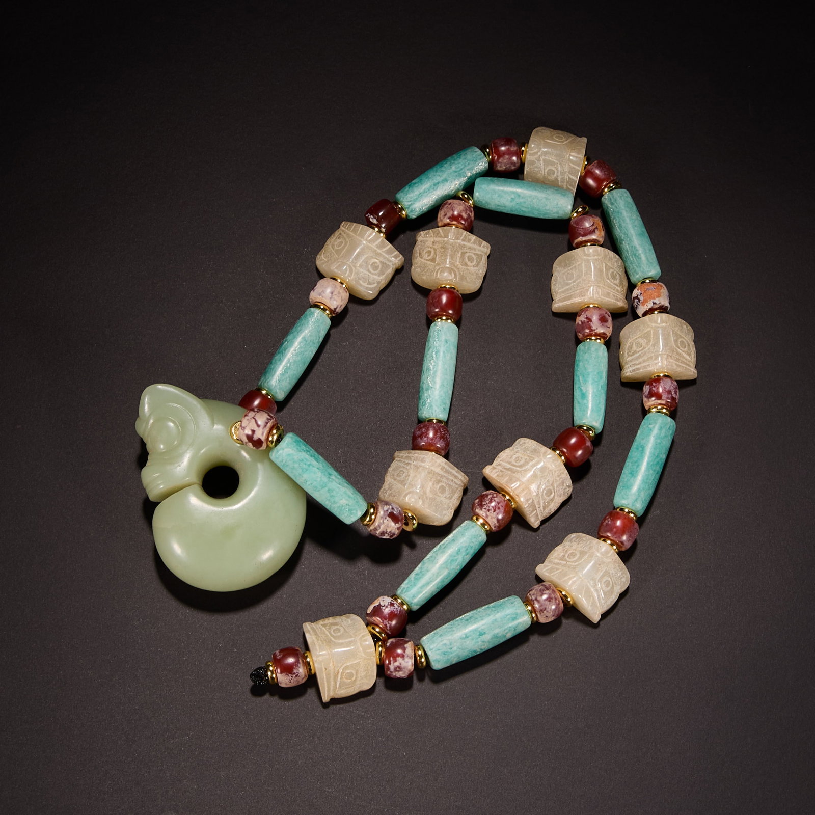 Before the Ming Dynasty Hongshan culture jade pig dragon necklace (1 of 10)