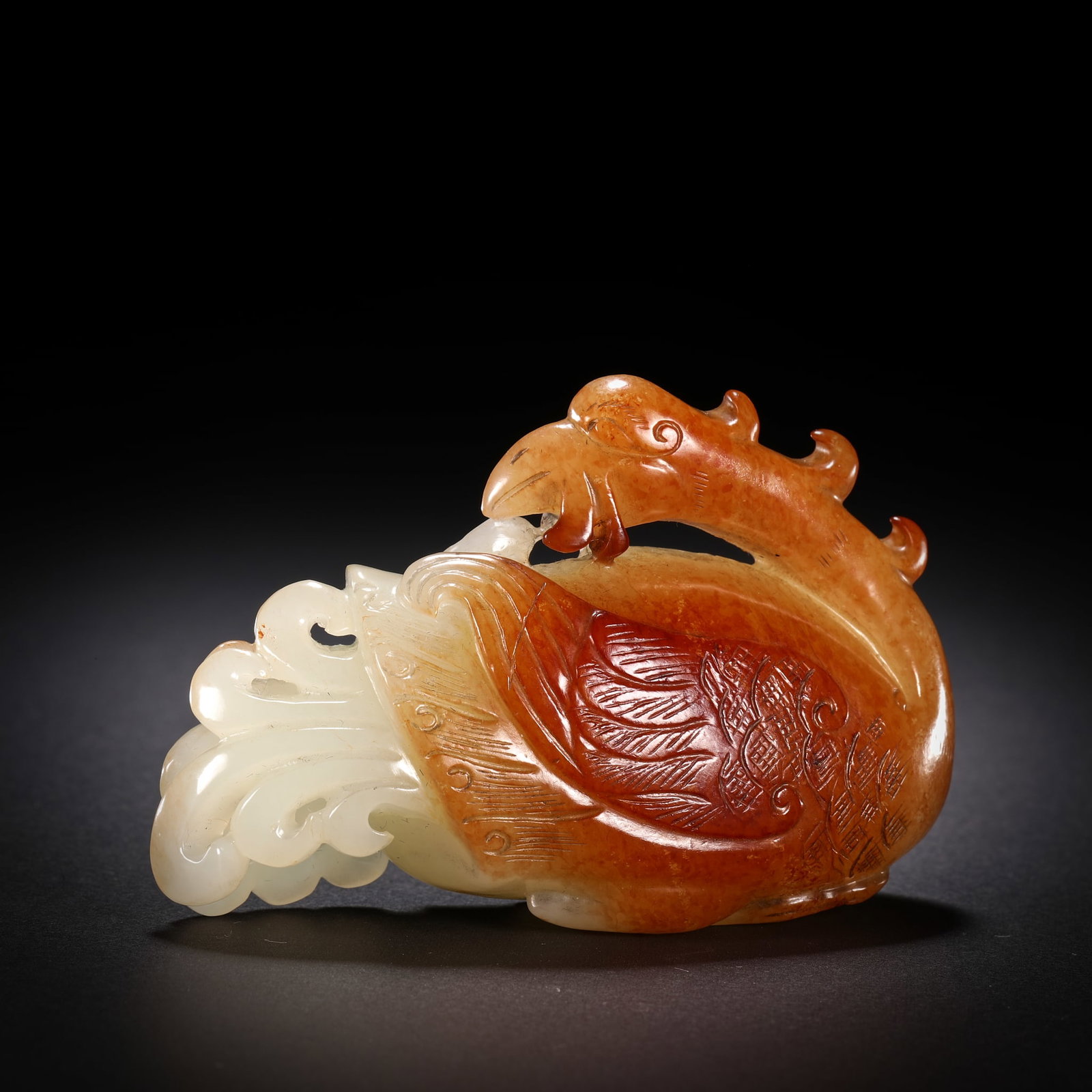 Before Ming Dynasty, Hetian Jade Phoenix Sculpture: H5cm W7.5cm Weight109g