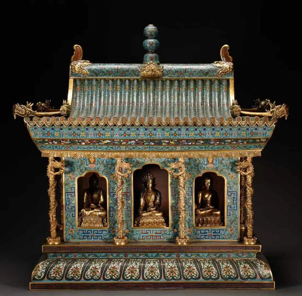 Qing Dynasty copper tire cloisonne enamel shrine: H74cm L70cm W43cm