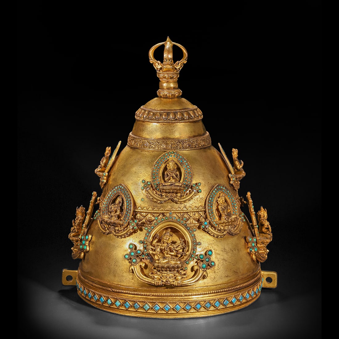 bronze gilt buddha crown of qing dynasty: H 43cm W39 cm