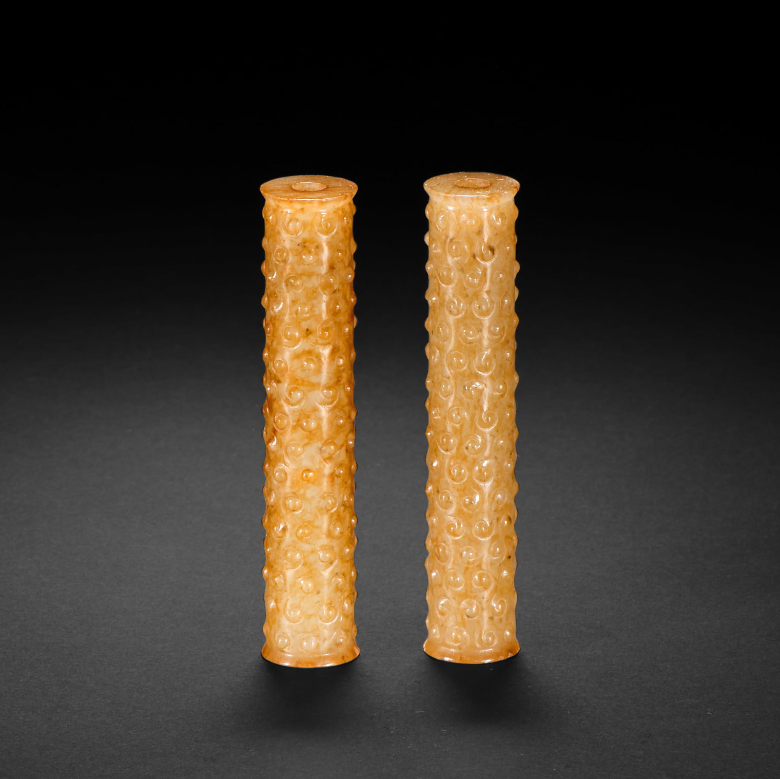 Han Dynasty Hetian Jade Milk Nail Pattern Jade Tube: H7 cm W 1cm Weight55 g