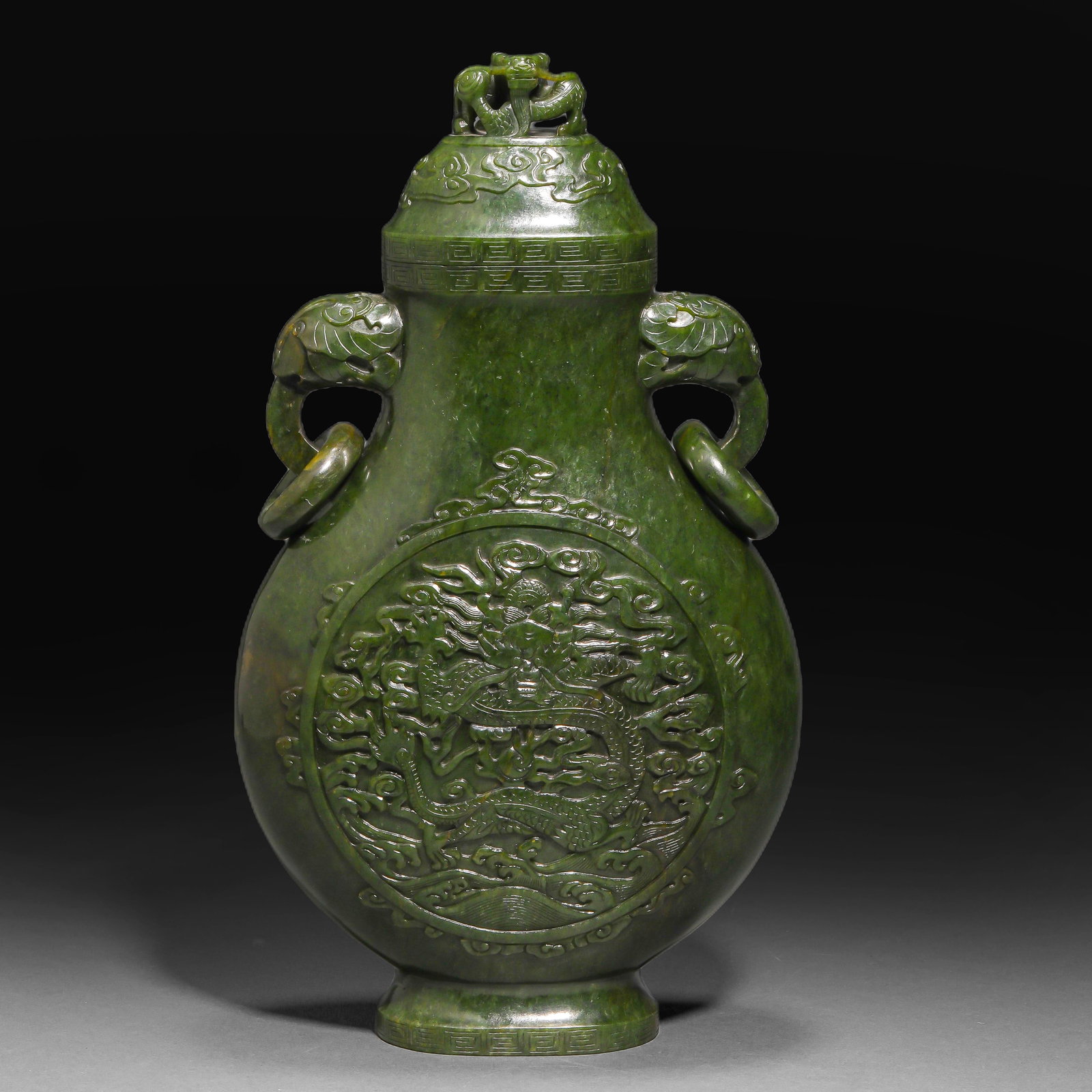 Qing Dynasty Hetian Jasper Dragon Pattern Double Ear Bottle (1 of 14)