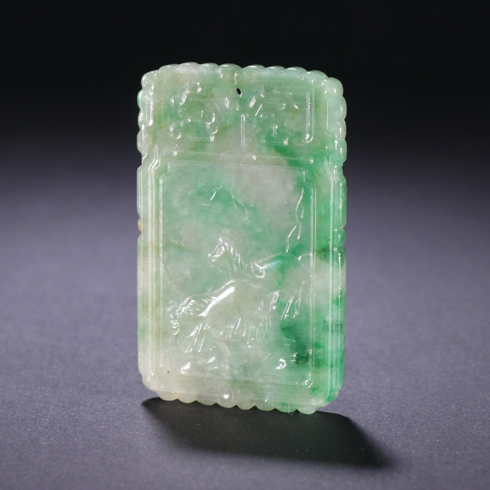 Qing Dynasty Jade Double Horse Poetry Brand: H5.9 cm W3.7 cm Wight28 g