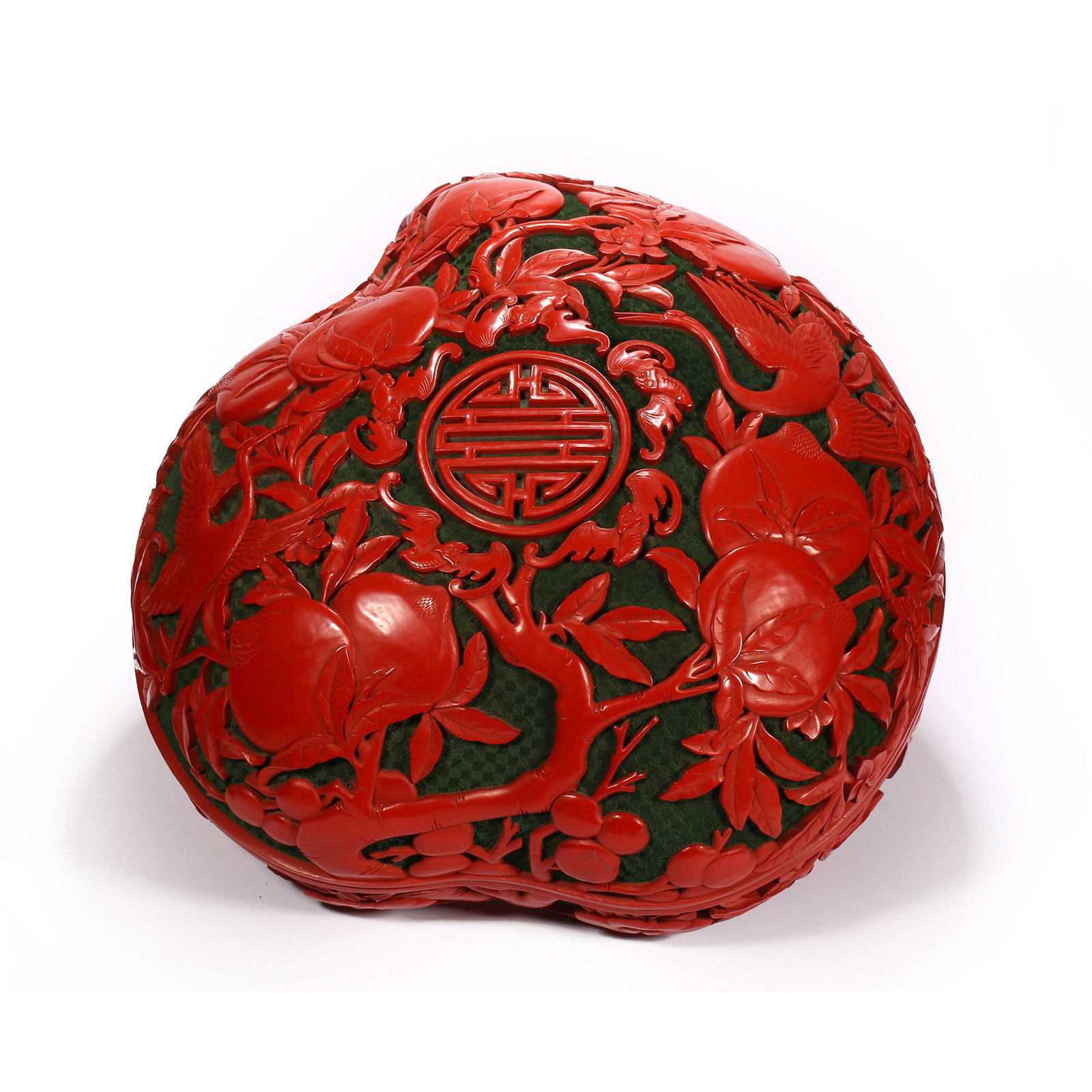 Qing Dynasty Picking Red Peach Shoupao-shaped Dishpoint Box: H23cm W40cm