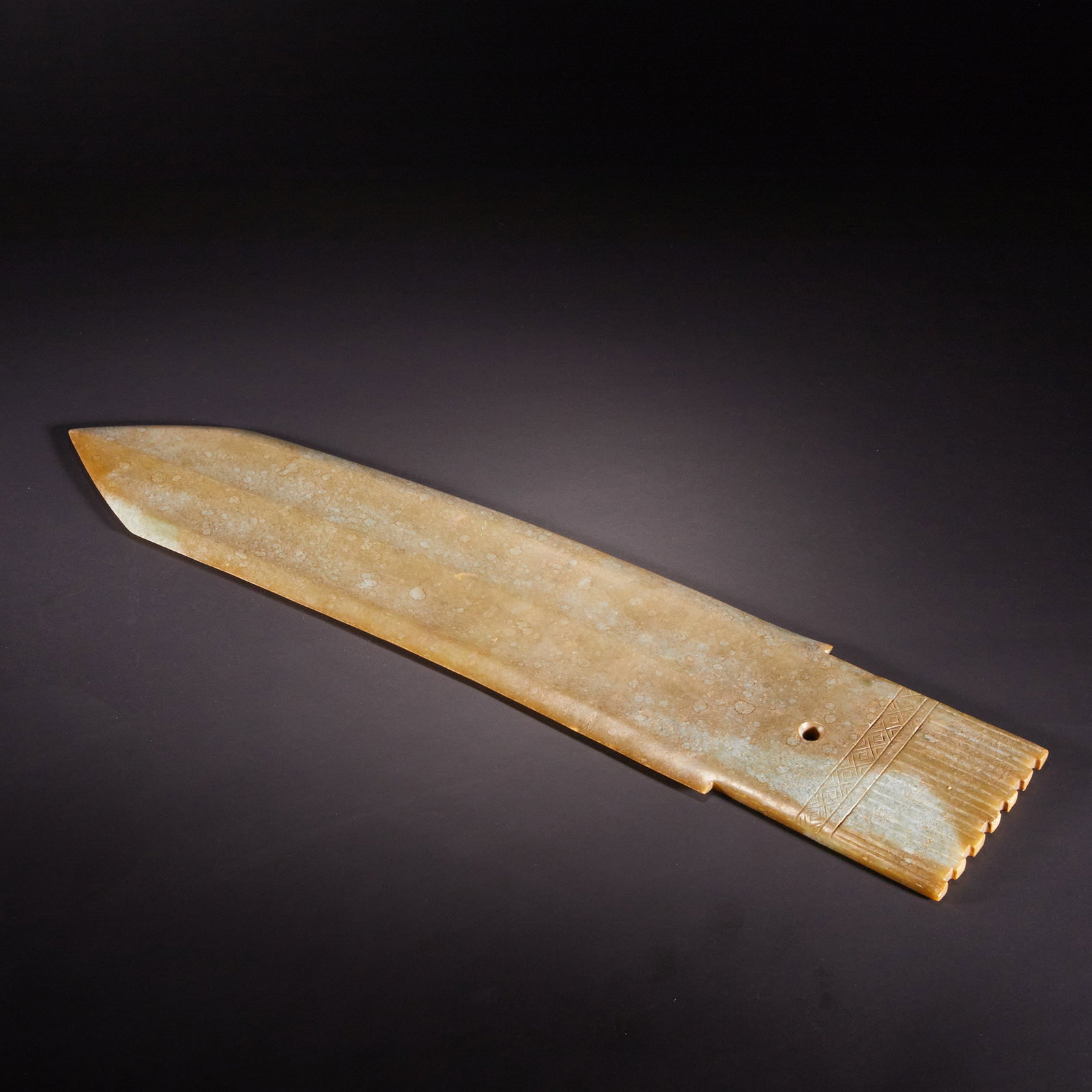 Before Ming Dynasty, Hetian Jade Knife: H:45.5cm W:10cm Weight:583g