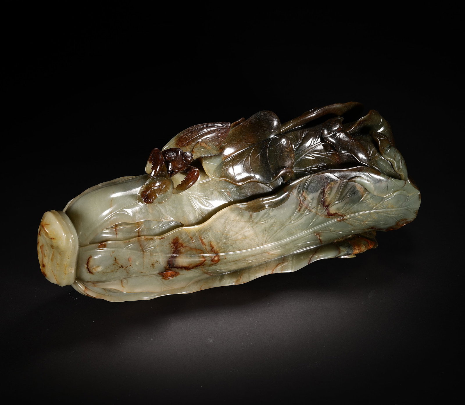 Qing Dynasty Baicai Mantis Cicada Catching Carved Piece: H13cm W30cm Weight4460g