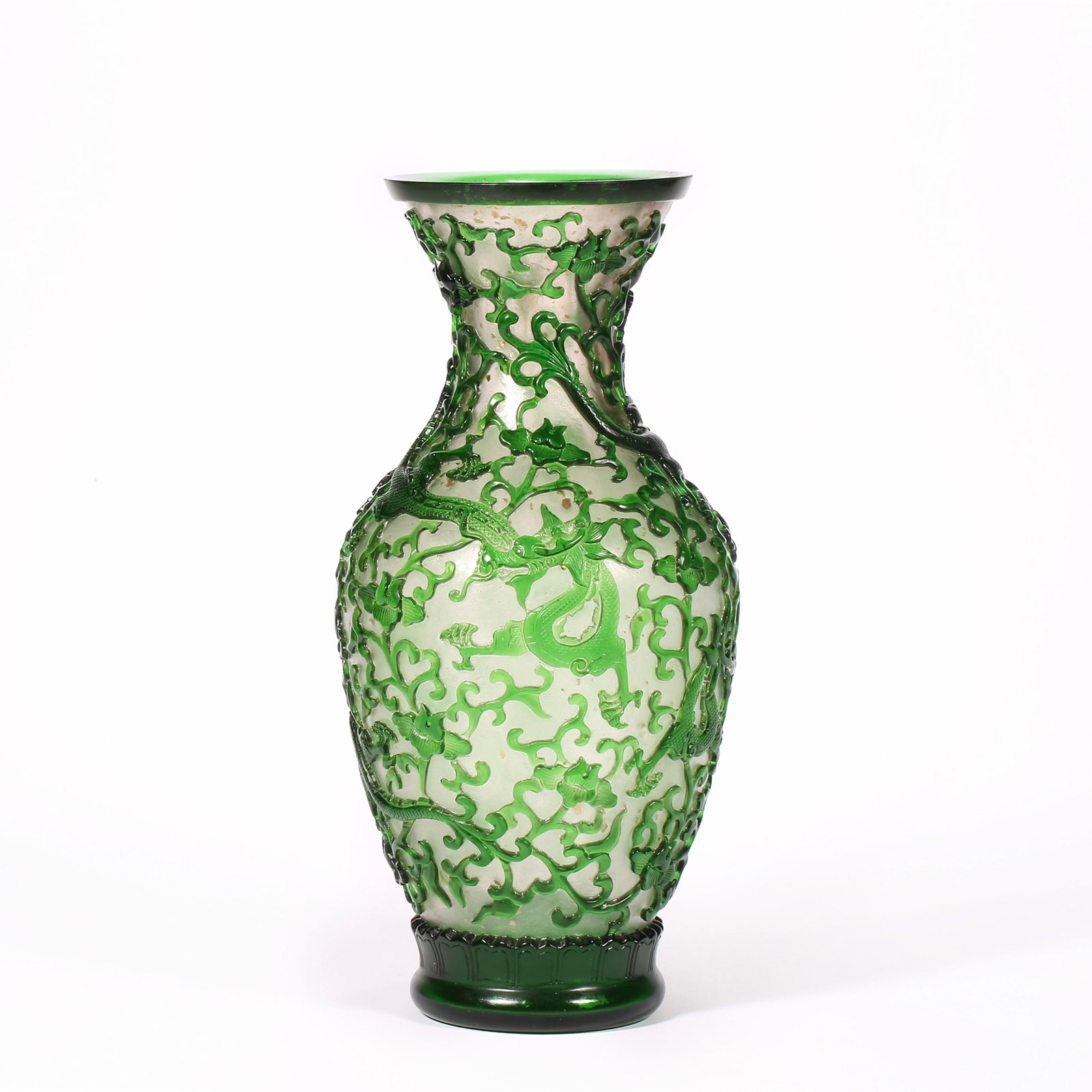 Qing Dynasty colored glaze dragon pattern bottle: H27cm W13cm