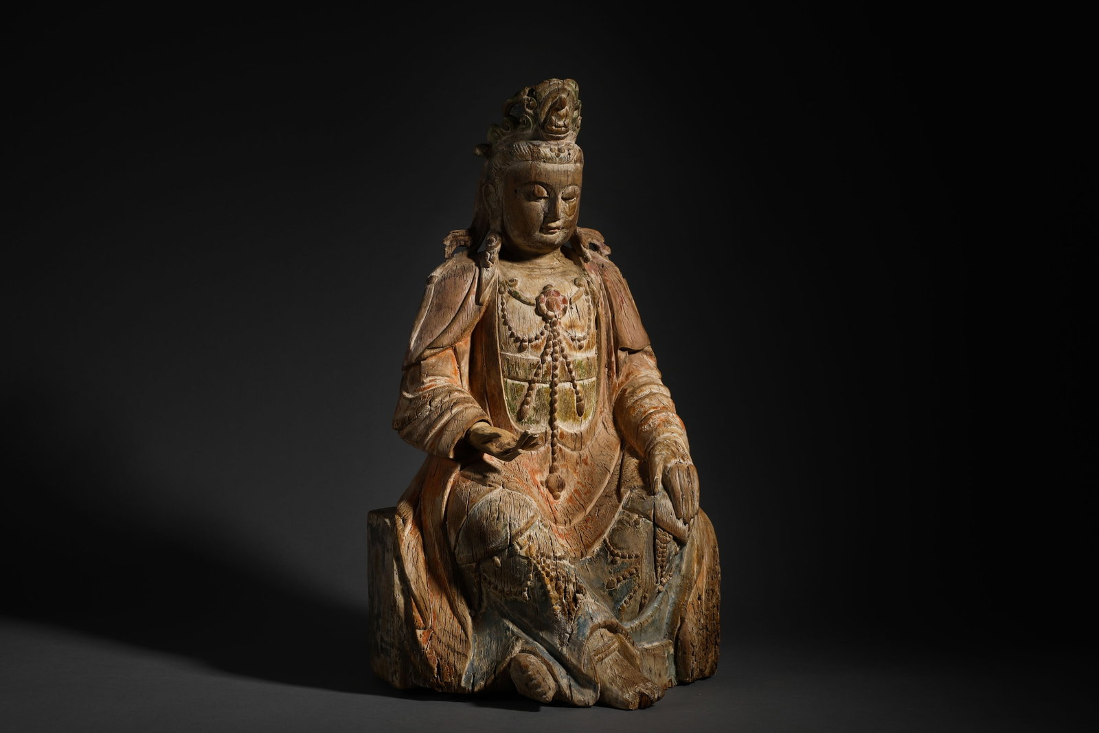 Wooden Guanyin Sitting Statues Before Ming Dynasty: H45cm W24cm