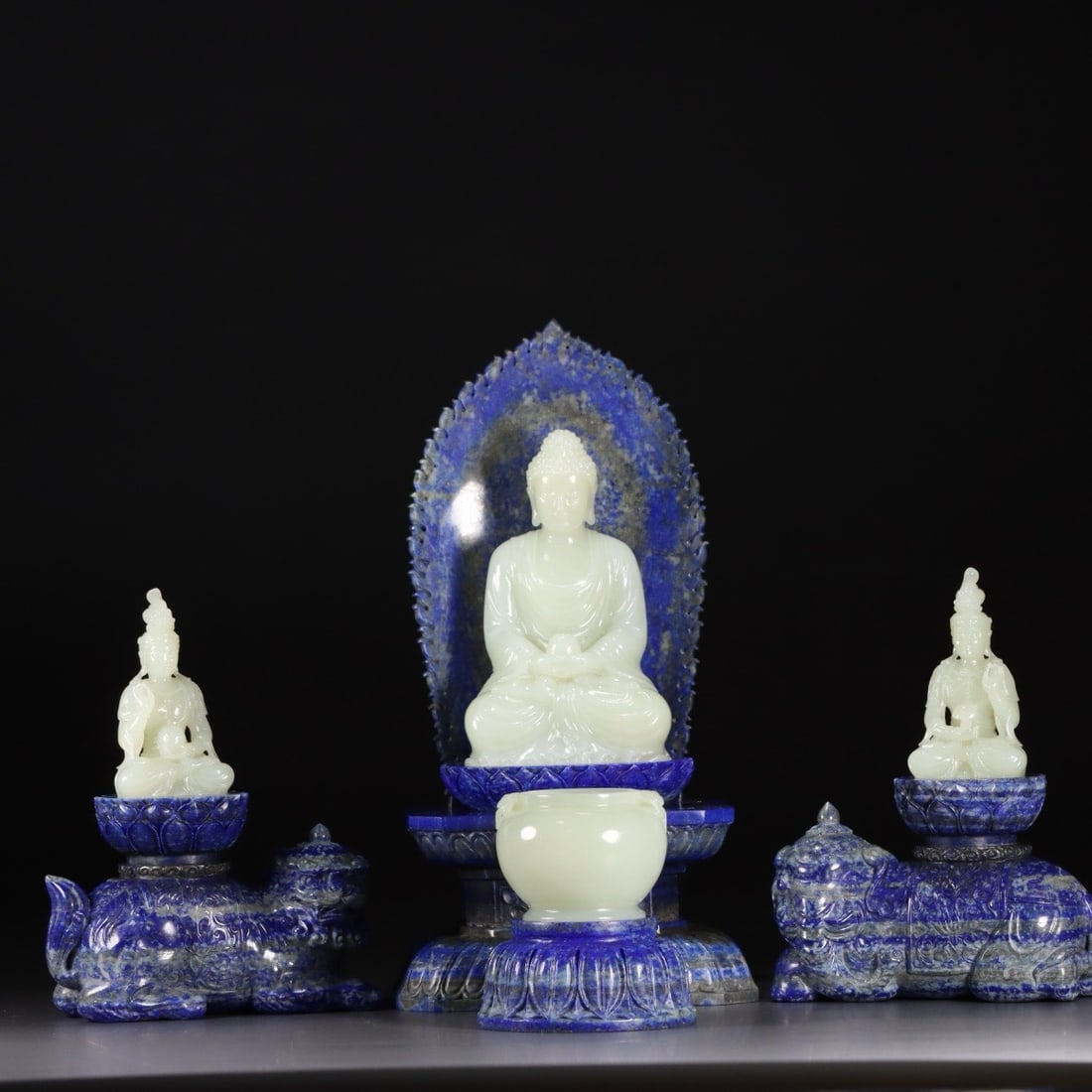 Qing Dynasty Hetian Jade Set Buddha Four-piece Set: H24 cm W13 cm